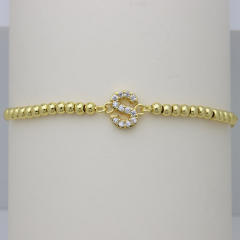 Delicate diamond initial letter gold plated copper bead bracelet