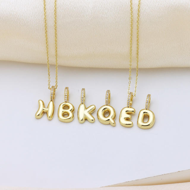 Sweet gold plated copper bubble letter initial letter pendant for necklace
