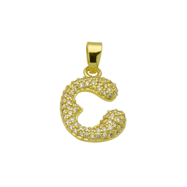 Delicate full diamond initial letter bubble letter pendant for necklace