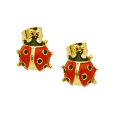 Hot sale sweet red color ladybug cherry gold plated copper earrings