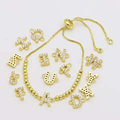 Delicate diamond initial letter gold plated copper bead bracelet