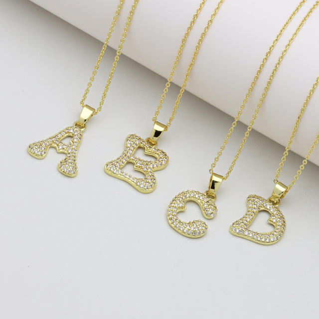 Delicate full diamond initial letter bubble letter pendant for necklace