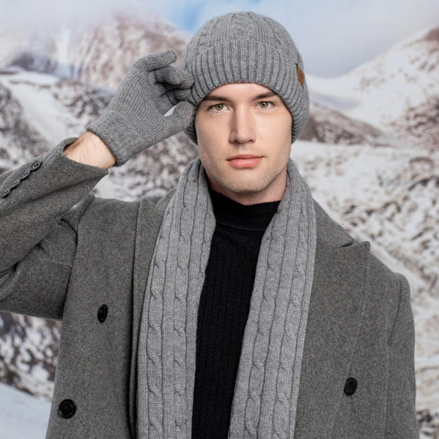 New Knitted Scarf Gloves beanie cap Three-piece Set Winter Women's Cold-proof Warm Scarf Three-piece Set Men