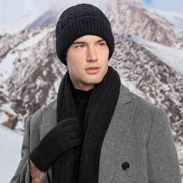 New Knitted Scarf Gloves beanie cap Three-piece Set Winter Women's Cold-proof Warm Scarf Three-piece Set Men