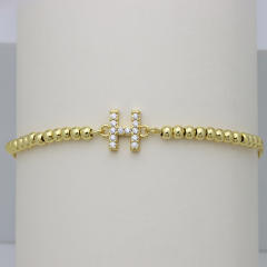 Delicate diamond initial letter gold plated copper bead bracelet