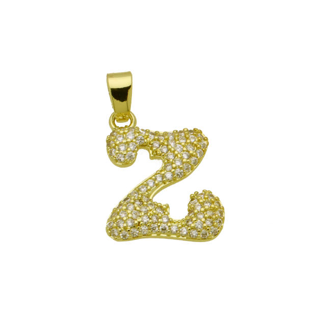 Delicate full diamond initial letter bubble letter pendant for necklace