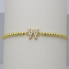 Delicate diamond initial letter gold plated copper bead bracelet
