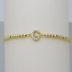 Delicate diamond initial letter gold plated copper bead bracelet