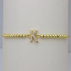 Delicate diamond initial letter gold plated copper bead bracelet