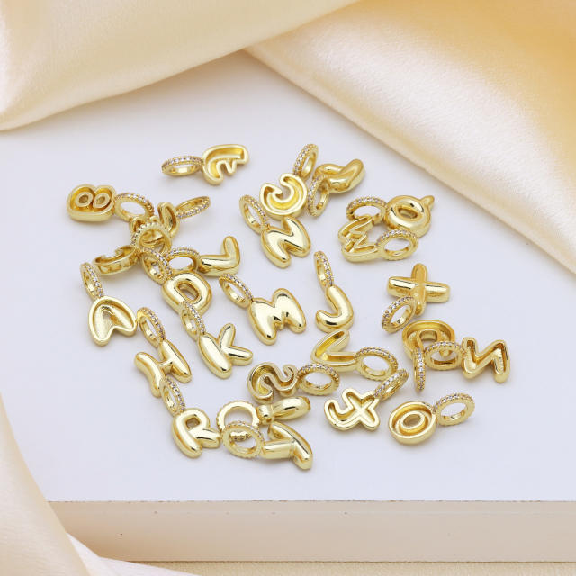 Sweet gold plated copper bubble letter initial letter pendant for necklace