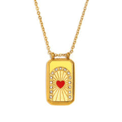 18KG enamel Tarot block pendant stainless steel necklace