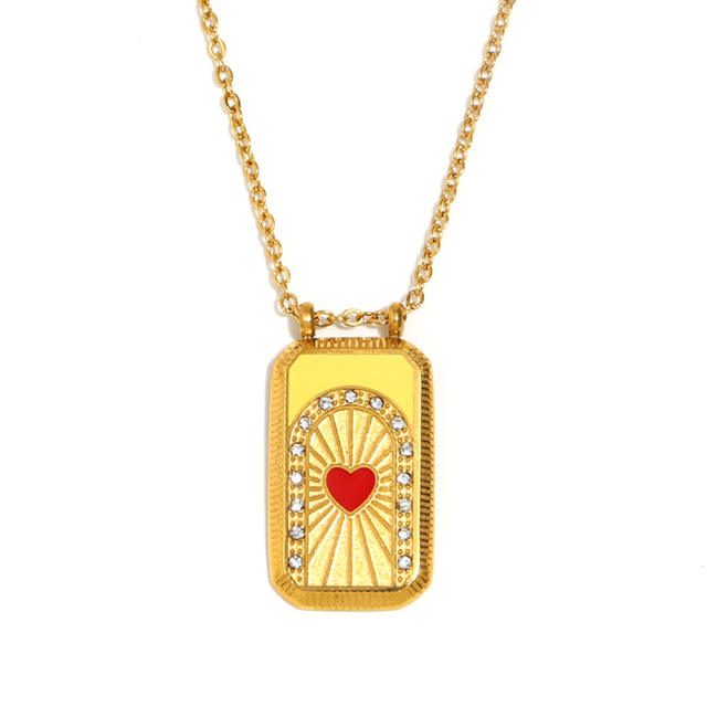 18KG enamel Tarot block pendant stainless steel necklace