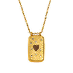 18KG enamel Tarot block pendant stainless steel necklace