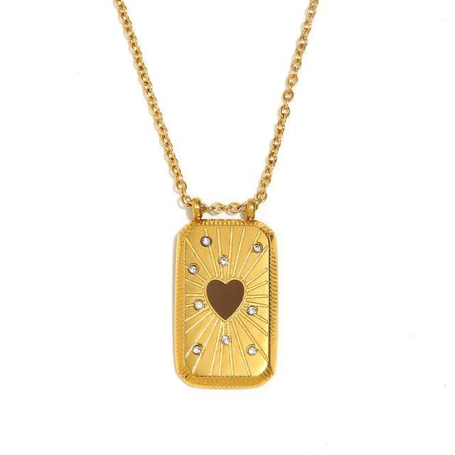 18KG enamel Tarot block pendant stainless steel necklace