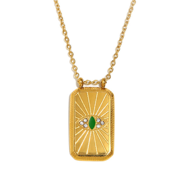 18KG enamel Tarot block pendant stainless steel necklace