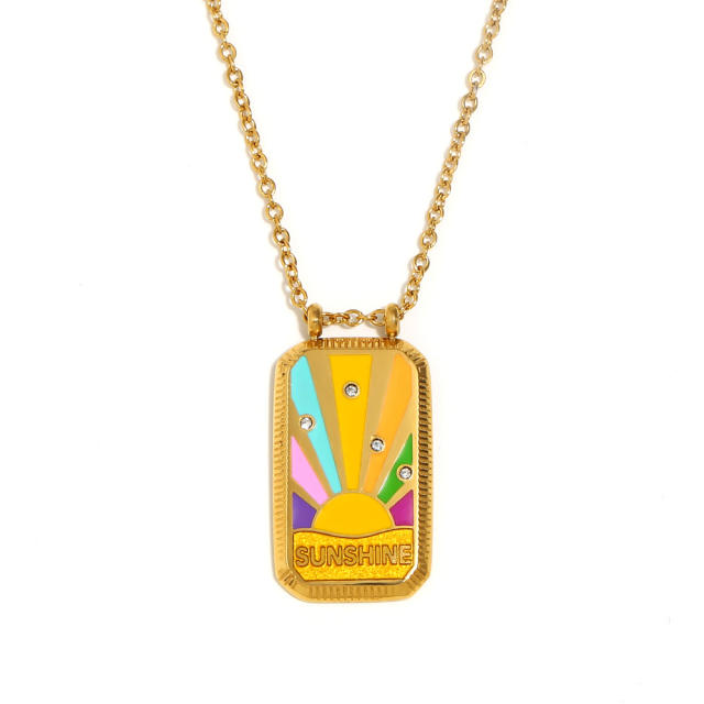 18KG enamel Tarot block pendant stainless steel necklace