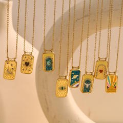 18KG enamel Tarot block pendant stainless steel necklace