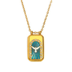 18KG enamel Tarot block pendant stainless steel necklace