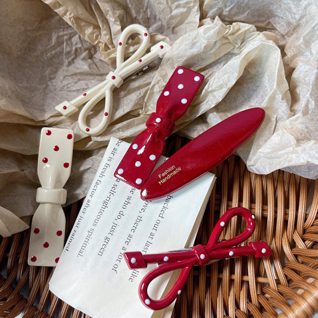 Sweet polka dots bow women french resin hair clips collection