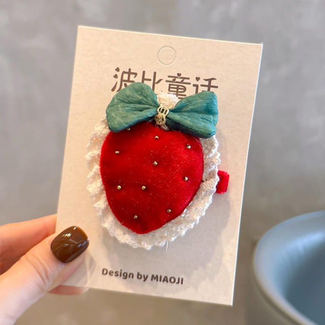 Sweet red color new year apple cherry strawberry fruit series hair ties hair clips for kids 2pcs price