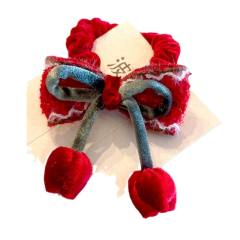 New Year Wine Red Velvet sweet cherry flower scrunchies for kids 2pcs price