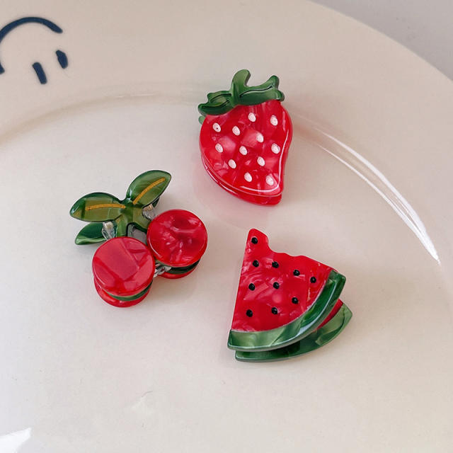 Cartoon fruit sweet cherry strawberry watermelon women mini hair claw clips collection