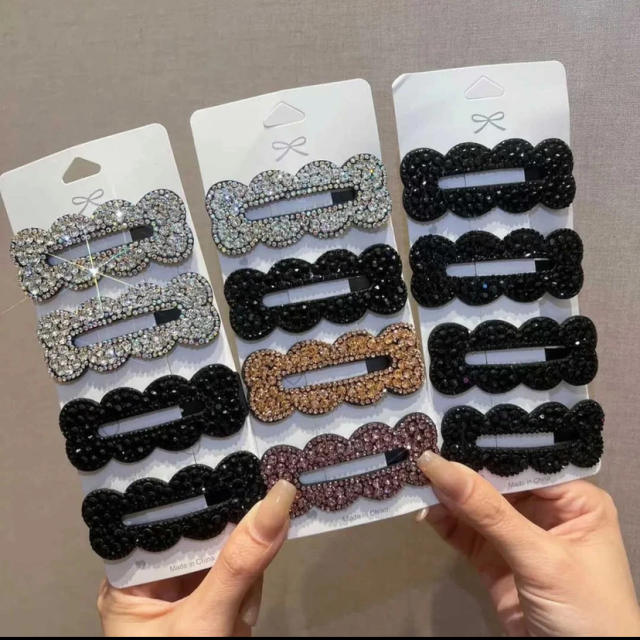 Delicate full diamond shiny geometric hollow out snap hair clips