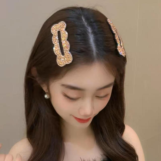 Delicate full diamond shiny geometric hollow out snap hair clips