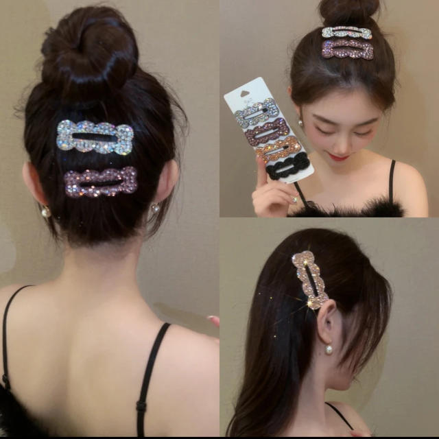 Delicate full diamond shiny geometric hollow out snap hair clips