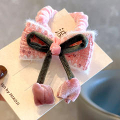 New Year Wine Red Velvet sweet cherry flower scrunchies for kids 2pcs price