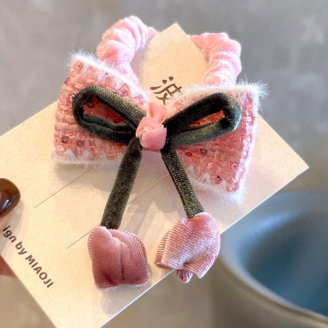 New Year Wine Red Velvet sweet cherry flower scrunchies for kids 2pcs price