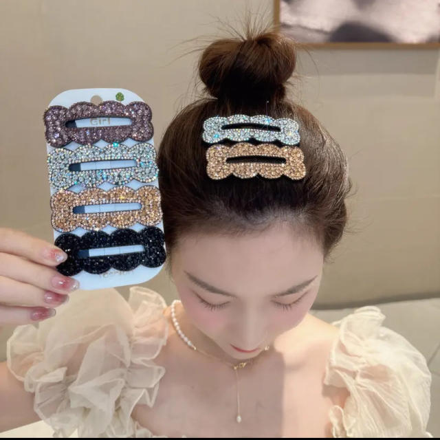 Delicate full diamond shiny geometric hollow out snap hair clips