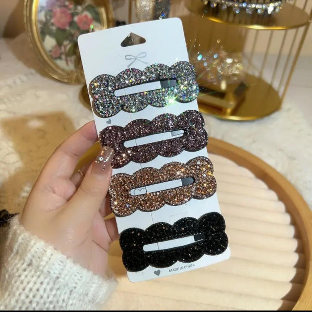 Delicate full diamond shiny geometric hollow out snap hair clips