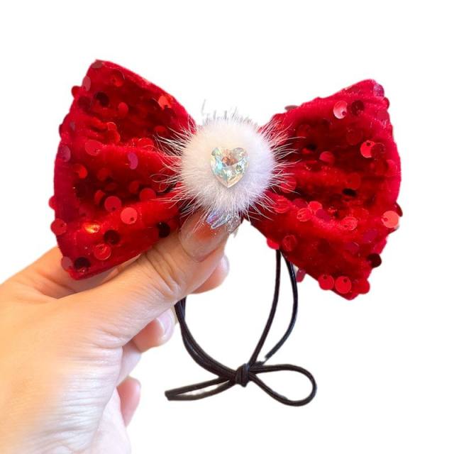 New Year Wine Red Super Flash Sequins Bow Girls' Hair ties 2pcs price