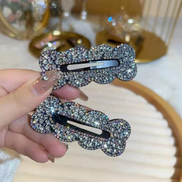 Delicate full diamond shiny geometric hollow out snap hair clips