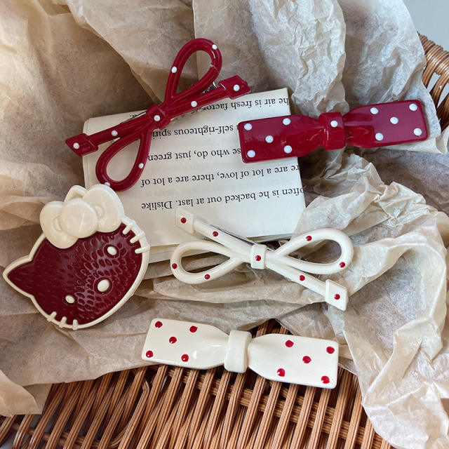Sweet polka dots bow women french resin hair clips collection