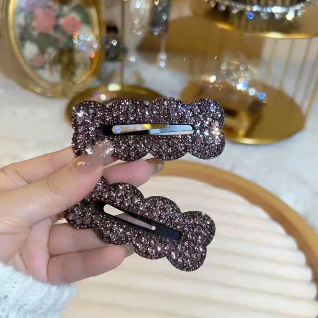 Delicate full diamond shiny geometric hollow out snap hair clips