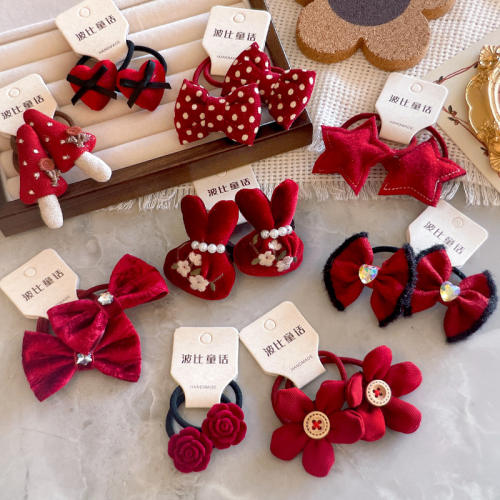 New year cartoon bow flower mushroom kids hair ties set 2pair price
