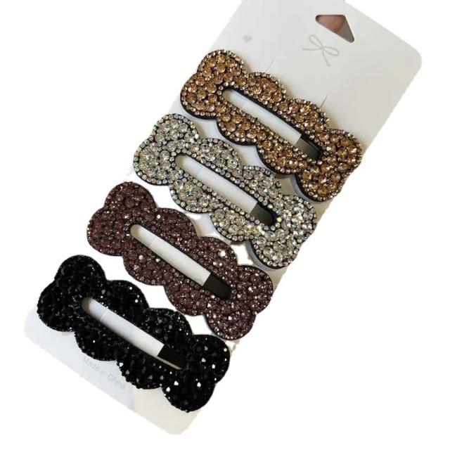 Delicate full diamond shiny geometric hollow out snap hair clips
