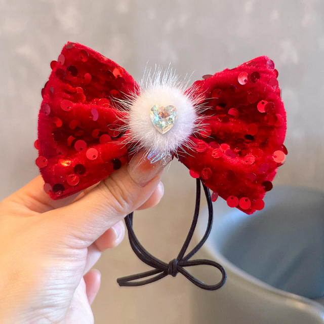 New Year Wine Red Super Flash Sequins Bow Girls' Hair ties 2pcs price