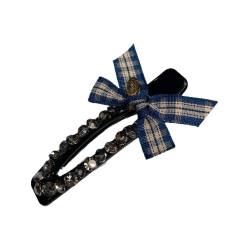 Vintage sweet plaid bow diamond duckbill hair clips