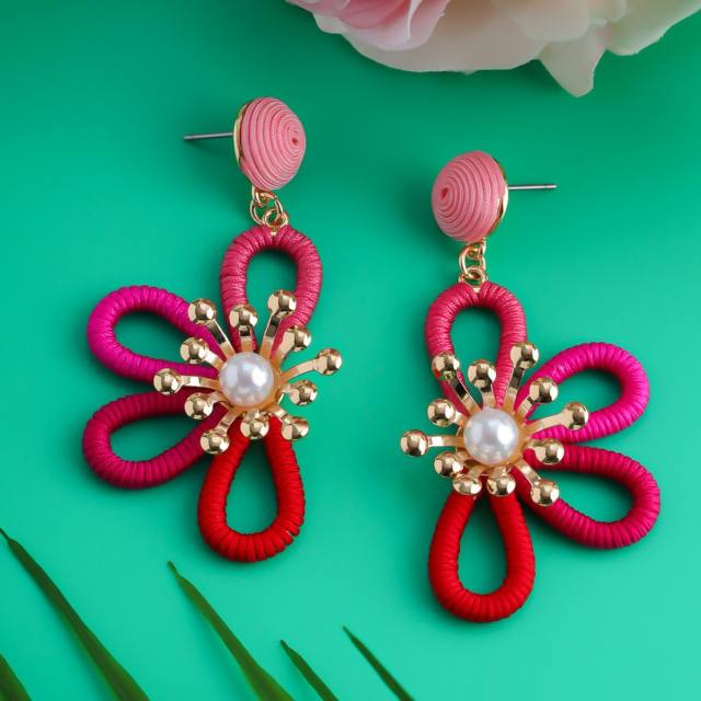 Hand-woven thread petal earrings colorful flower earrings