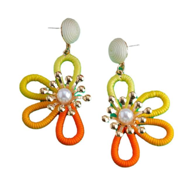 Hand-woven thread petal earrings colorful flower earrings