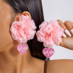 Fashion pink color fabirc flower holiday earrings collection