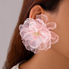 Fashion pink color fabirc flower holiday earrings collection