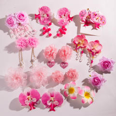Fashion pink color fabirc flower holiday earrings collection