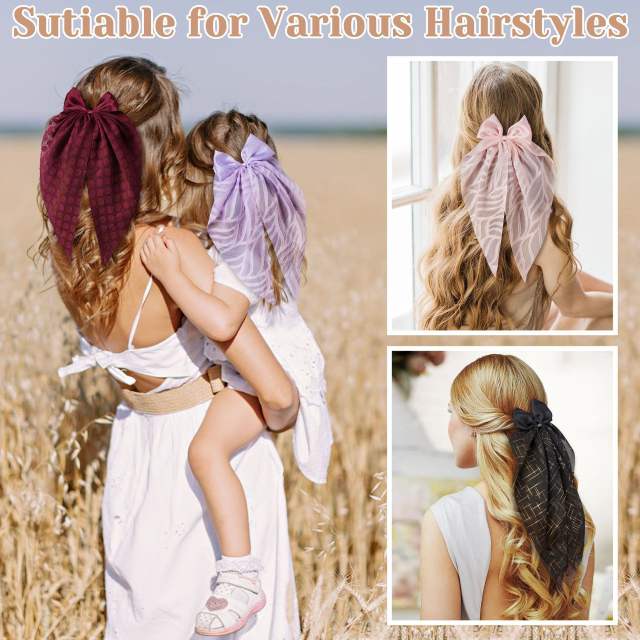 Hot sale two fabric mix bow duckbill hair clips with tails