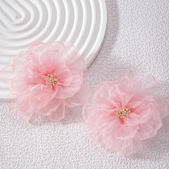 Fashion pink color fabirc flower holiday earrings collection