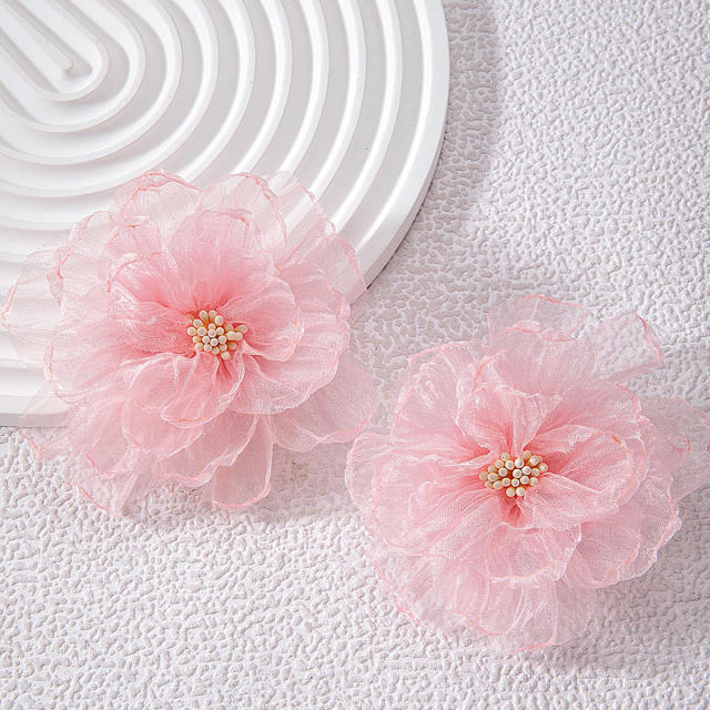 Fashion pink color fabirc flower holiday earrings collection