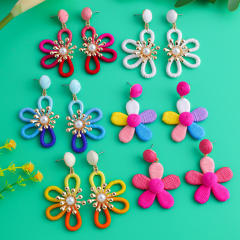Hand-woven thread petal earrings colorful flower earrings